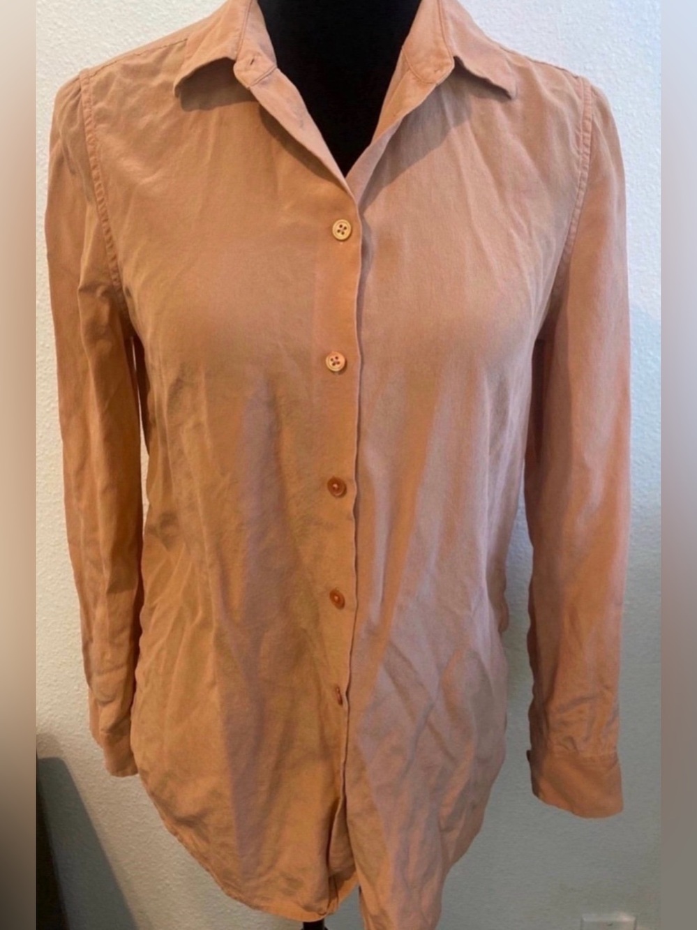 Women’s Long Sleeve Light Rust Button-Down Shirt (Size S)